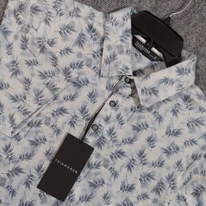 7Diamonds Polo Shirt Mens‎ Small Slate Blue White Highland Floral Golf Stretch